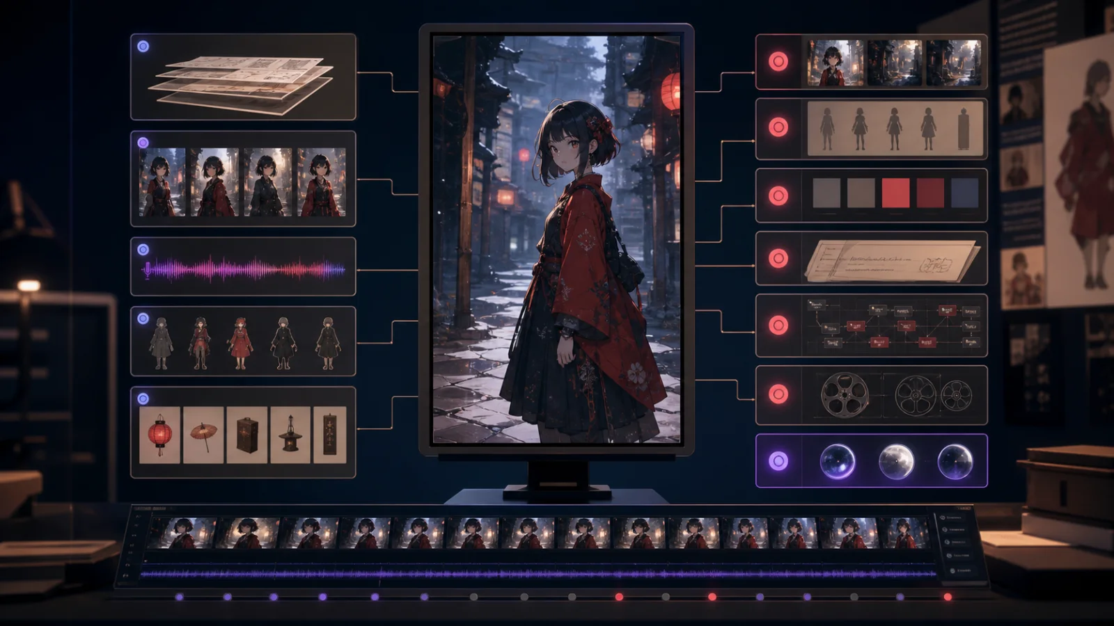 Editorial visual of the delivery and compliance layers for AI short dramas in China