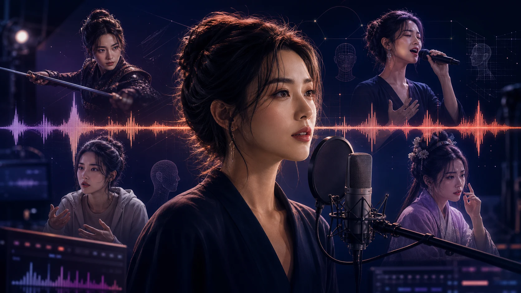 Original CoolShow AniVerse editorial visual for Wan2.2-S2V drives speaking, singing and performance video from a character image and audio