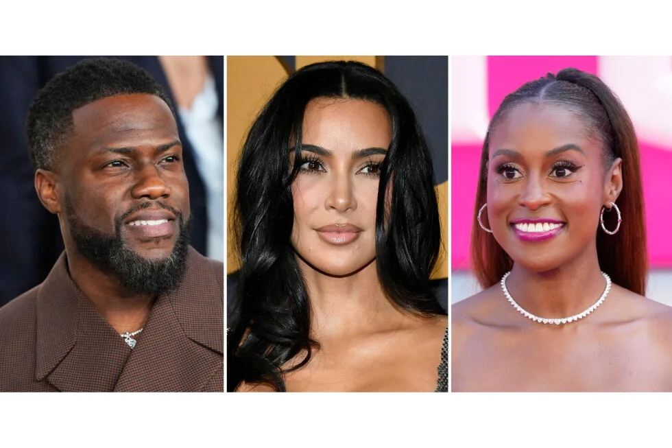 美联社报道组合图,展示参与微短剧项目的 Kevin Hart、Kim Kardashian 与 Issa Rae